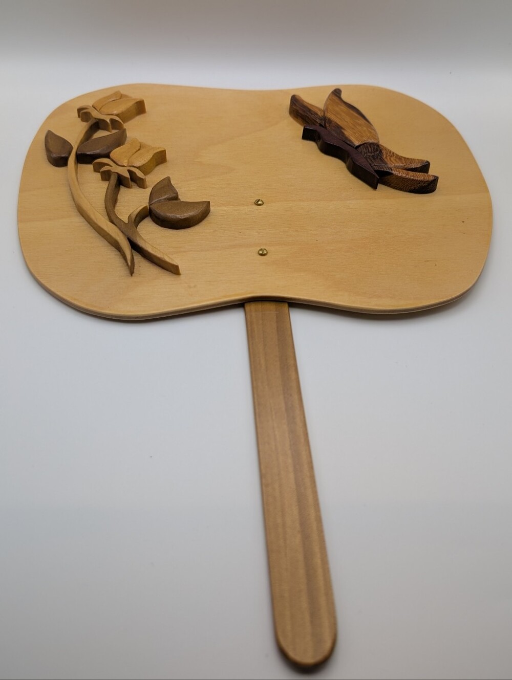 Wooden Hand Fan With Butterfly And Flowers, Hand carved, Handmade